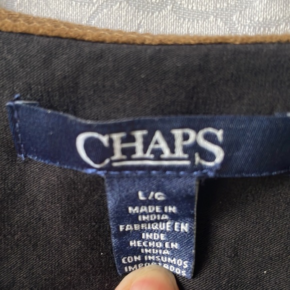 Chaps basic black 3/4 length sleeve boat neck with tan piping tee Sz L - Picture 4 of 5